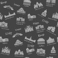 Seamless pattern of Italy. Building, landmarks of sities. Silhouette travel icons