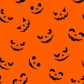 Seamless pattern with Jack-O-Lantern faces on orange. Vector illustration.