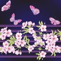 Seamless pattern with Japanese blossom sakura and butterflies. Royalty Free Stock Photo