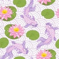 Seamless pattern with Japanese carps and traditional Japanese st