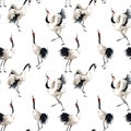 Seamless pattern with Japanese crane bird