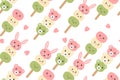 A seamless pattern from the Japanese dango dessert. Vector of Japanese dessert Dango