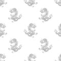 Seamless pattern with Japanese dragons. Outline vector illustration