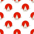 Seamless pattern with Japanese origami cranes and red circles on white background