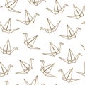 Seamless pattern with Japanese origami cranes on white background