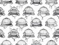 Seamless Pattern of Japanese Samurai Helmets Royalty Free Stock Photo