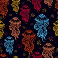 Seamless pattern with jellyfish. Royalty Free Stock Photo