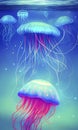 Seamless pattern of the jellyfishes on a blue background. Royalty Free Stock Photo