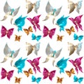 Seamless pattern with jewelry butterflies of gems, mother of pea