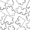 Seamless pattern with jigsaw puzzle pieces on white background. Hand drawn simple vector illustration Royalty Free Stock Photo