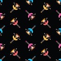 Seamless pattern of joyful cartoon little girls