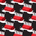 Seamless pattern of juicy bone meat on a black background. Vector image Royalty Free Stock Photo