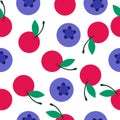 Seamless pattern of juicy forest berries kubniki, blueberries, cherries. Vector illustration isolated on white