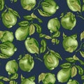 Seamless Pattern with juicy limes and lemons on dark blue background