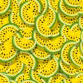 Seamless pattern of juicy slices of yellow watermelon. Watermelon abstract background. Fruit vector illustration Royalty Free Stock Photo