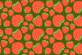 Seamless pattern with juicy strawberry berries on green background. Summer flat texture with hand drawn cartoon food Royalty Free Stock Photo