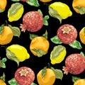 Seamless pattern with juicy summer fruits like pomegranates and