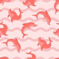 Seamless pattern with jumping dolphins. Set. Vector illustration