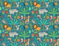 Seamless pattern with jungle animals Royalty Free Stock Photo