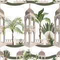 Seamless pattern with jungle trees and ancient arbor. Vector.