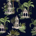 Seamless pattern with jungle trees and ancient arbor. Vector.