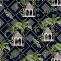 Seamless pattern with jungle trees and ancient arbor. Vector.