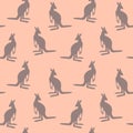 Seamless pattern with Kangaroo silhouette on color background. Vector illustration for card design, poster, fabric Royalty Free Stock Photo