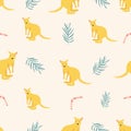 Seamless pattern with kangaroos and leaves Royalty Free Stock Photo