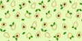 Seamless pattern with kawaii avocado and leaves on a light olive background with circles Royalty Free Stock Photo