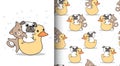 Seamless pattern kawaii cat and dog are riding the ducky doll Royalty Free Stock Photo