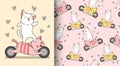 Seamless pattern kawaii cat is riding motorcycle cat