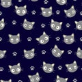 Seamless Pattern Kawaii Cats, Cartoon Animals