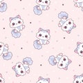Seamless pattern with kawaii cats. Vector illustration