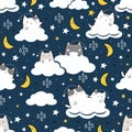 Seamless Pattern Kawaii Cute Cats Sleeping Royalty Free Stock Photo
