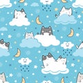 Seamless Pattern Kawaii Cute Cats Sleeping Royalty Free Stock Photo