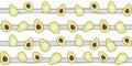 Seamless pattern with kawaii half an avocado characters on a gray and white striped background Royalty Free Stock Photo