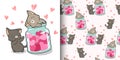 Seamless pattern kawaii and hearts inside the bottle Royalty Free Stock Photo