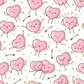 Seamless pattern with kawaii pink hearts isolated on white background Vector wallpaper for Valentines day cute design