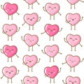 Seamless pattern with kawaii pink hearts isolated on white background Vector wallpaper for Valentines day cute design