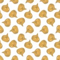 Seamless pattern with kawaii poop on white background. Cartoon poo, feces icons. Shit patterns, evil turd. Vector