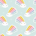 Seamless Pattern Of Kawaii Rain Cloud With Rainbow. Creative Vector Design For Cute Wallpaper Or Funny Packaging