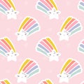 Seamless pattern of kawaii star with rainbow tail. Creative vector design for cute wallpaper or funny packaging