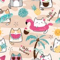 Seamless Pattern Kawaii Summer Cute Cats