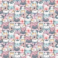 Seamless Pattern Kawaii Winter Cute Cats - small size