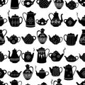 Seamless pattern with kettles. Black and white illustration.