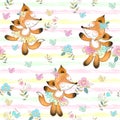 Seamless pattern for kids with cute foxes ballerinas. Vector Royalty Free Stock Photo