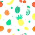 Seamless pattern with kids drawn fruit