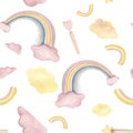 Seamless pattern. Kids illustration of the unicorn. Image for stickers. Royalty Free Stock Photo