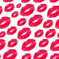 Seamless pattern kiss red lipstick on isolated white background