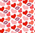 Seamless pattern with kisses and hearts